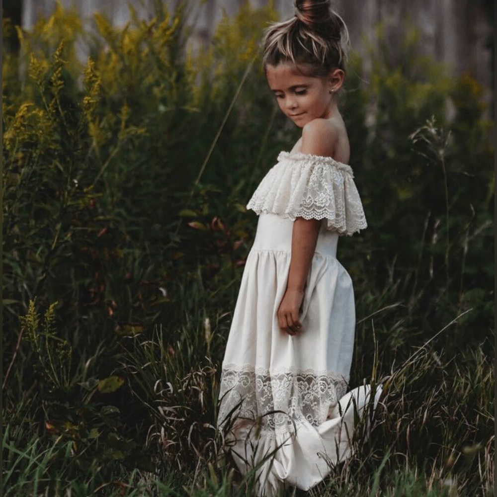 Bailey’s Blossom Clara Cotton Lace Flutter Maxi Dress- Vanilla Cream